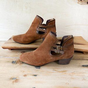Kenneth Cole Reaction 7 pil-gram Booties Boots Chestnut Brown Suede Buckles 11‎